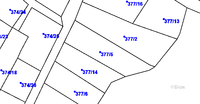 Parcela st. 377/5 v KÚ Ryžoviště, Katastrální mapa