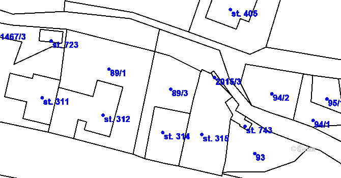Parcela st. 89/3 v KÚ Ryžoviště, Katastrální mapa