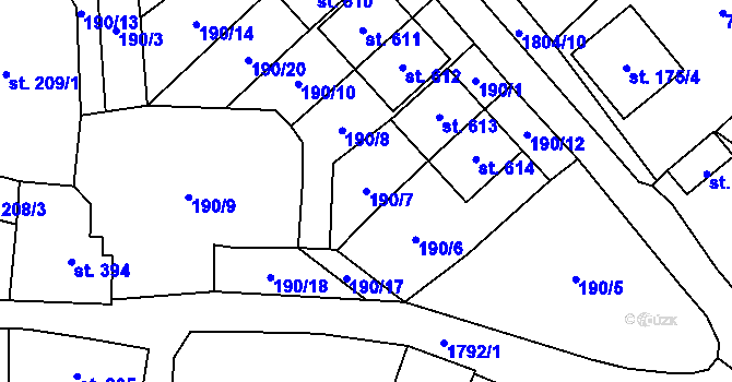 Parcela st. 190/7 v KÚ Ryžoviště, Katastrální mapa