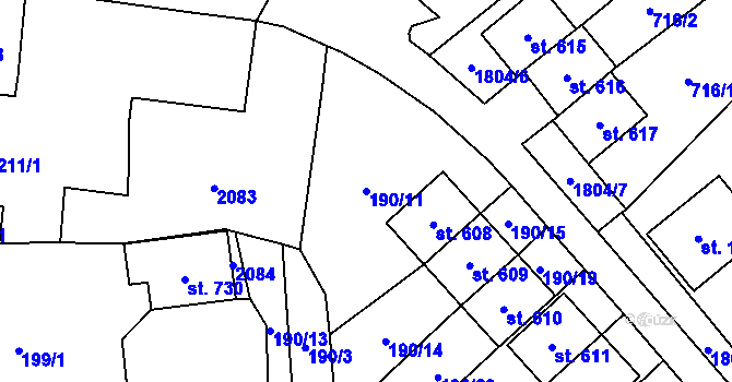 Parcela st. 190/11 v KÚ Ryžoviště, Katastrální mapa