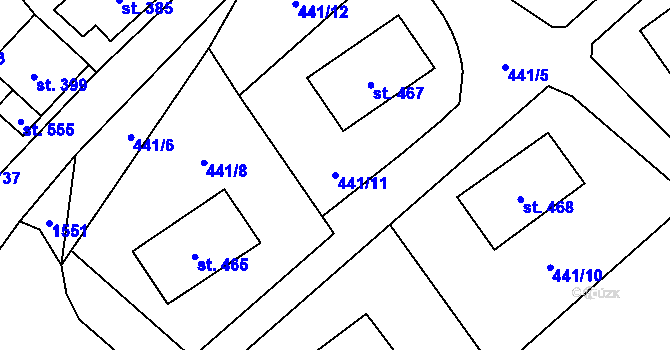 Parcela st. 441/11 v KÚ Ryžoviště, Katastrální mapa