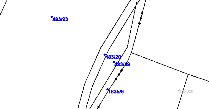 Parcela st. 483/20 v KÚ Ryžoviště, Katastrální mapa