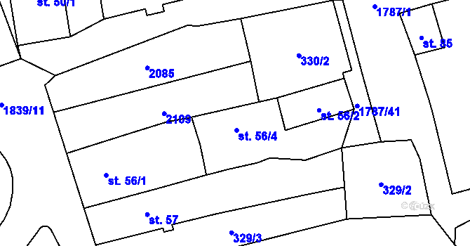 Parcela st. 56/4 v KÚ Ryžoviště, Katastrální mapa