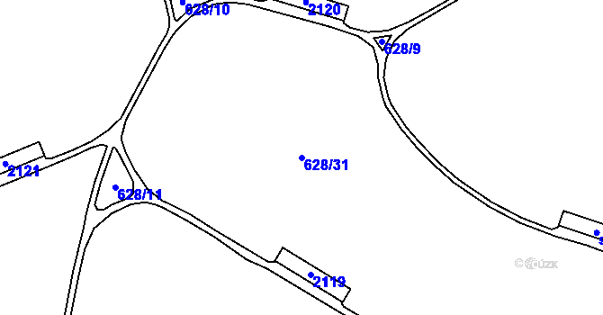 Parcela st. 628/31 v KÚ Ryžoviště, Katastrální mapa