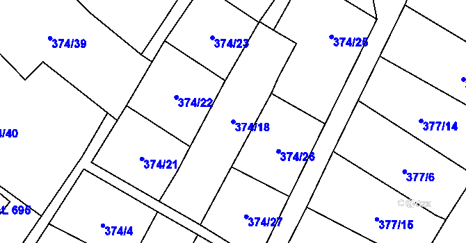 Parcela st. 374/18 v KÚ Ryžoviště, Katastrální mapa