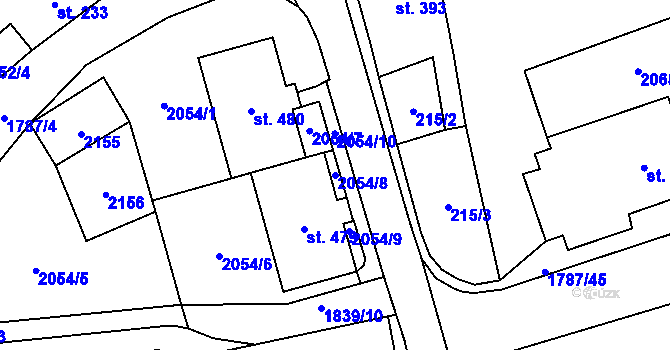 Parcela st. 2054/8 v KÚ Ryžoviště, Katastrální mapa