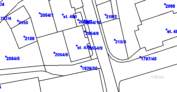 Parcela st. 2054/9 v KÚ Ryžoviště, Katastrální mapa