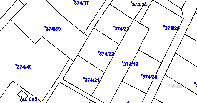 Parcela st. 374/22 v KÚ Ryžoviště, Katastrální mapa