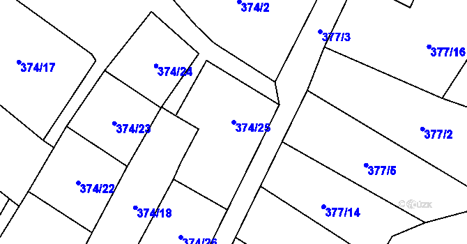 Parcela st. 374/25 v KÚ Ryžoviště, Katastrální mapa