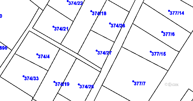 Parcela st. 374/27 v KÚ Ryžoviště, Katastrální mapa