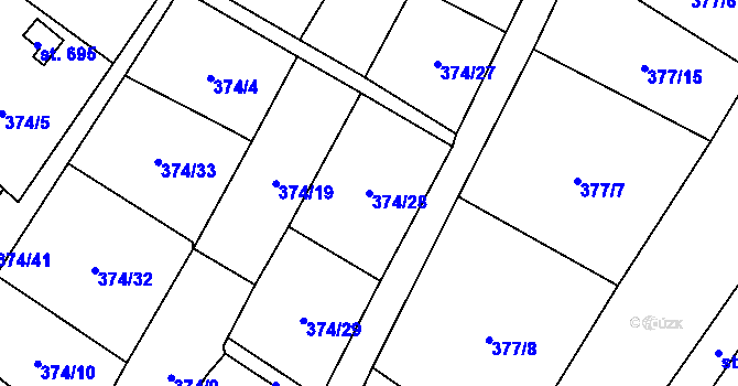 Parcela st. 374/28 v KÚ Ryžoviště, Katastrální mapa