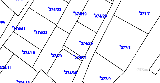 Parcela st. 374/29 v KÚ Ryžoviště, Katastrální mapa