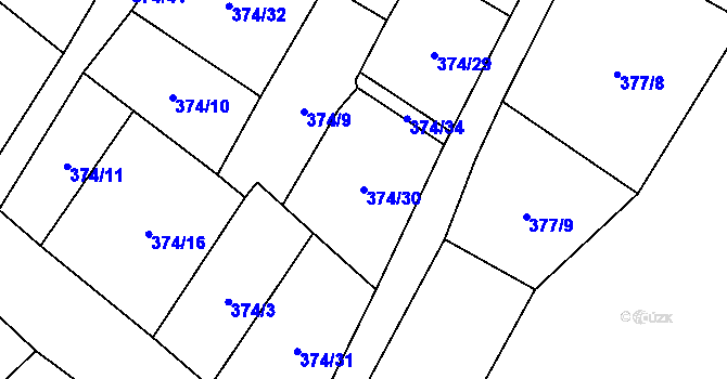 Parcela st. 374/30 v KÚ Ryžoviště, Katastrální mapa