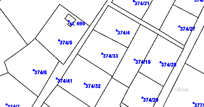 Parcela st. 374/33 v KÚ Ryžoviště, Katastrální mapa