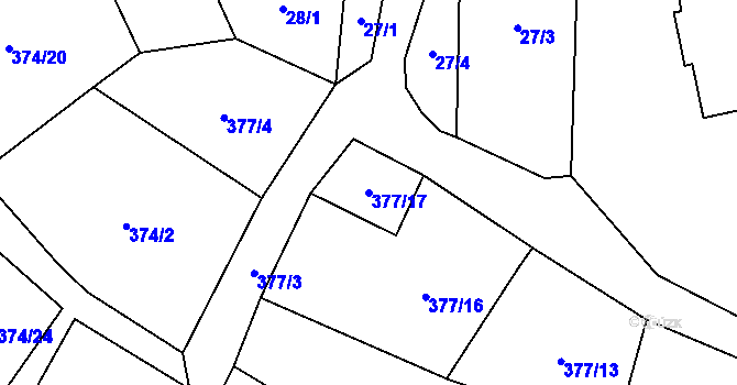 Parcela st. 377/17 v KÚ Ryžoviště, Katastrální mapa