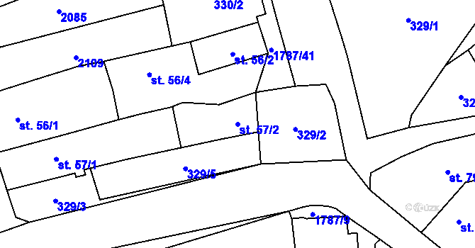 Parcela st. 57/2 v KÚ Ryžoviště, Katastrální mapa