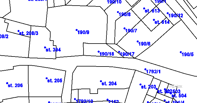 Parcela st. 190/18 v KÚ Ryžoviště, Katastrální mapa