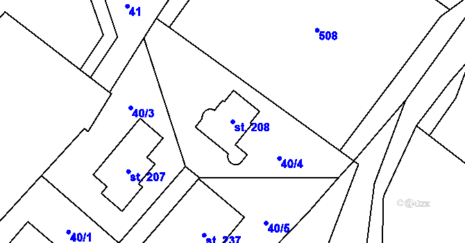 Parcela st. 208 v KÚ Řásná, Katastrální mapa