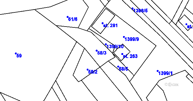 Parcela st. 58/3 v KÚ Řásná, Katastrální mapa