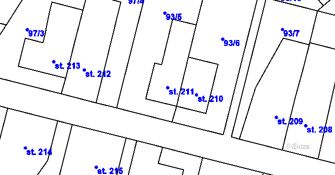 Parcela st. 211 v KÚ Řečany nad Labem, Katastrální mapa