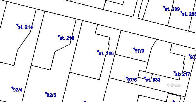 Parcela st. 216 v KÚ Řečany nad Labem, Katastrální mapa