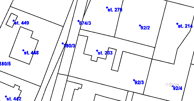 Parcela st. 233 v KÚ Řečany nad Labem, Katastrální mapa