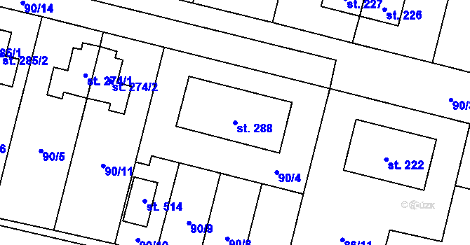 Parcela st. 288 v KÚ Řečany nad Labem, Katastrální mapa