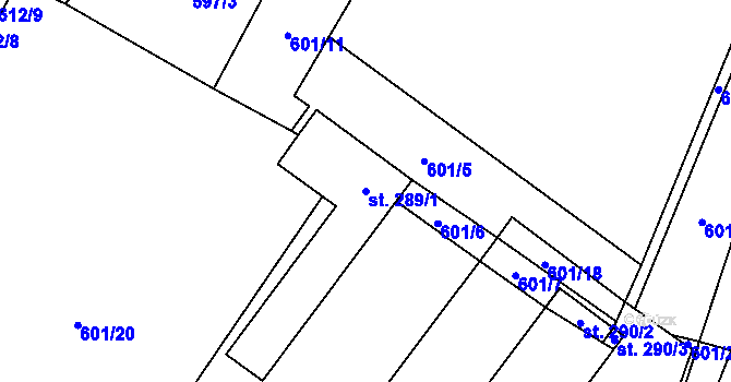 Parcela st. 289/1 v KÚ Řečany nad Labem, Katastrální mapa