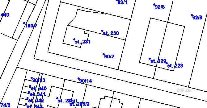 Parcela st. 90/2 v KÚ Řečany nad Labem, Katastrální mapa