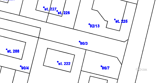 Parcela st. 90/3 v KÚ Řečany nad Labem, Katastrální mapa