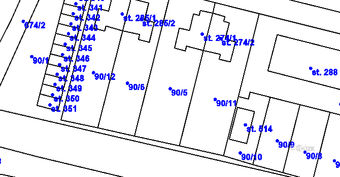 Parcela st. 90/5 v KÚ Řečany nad Labem, Katastrální mapa