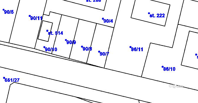 Parcela st. 90/7 v KÚ Řečany nad Labem, Katastrální mapa