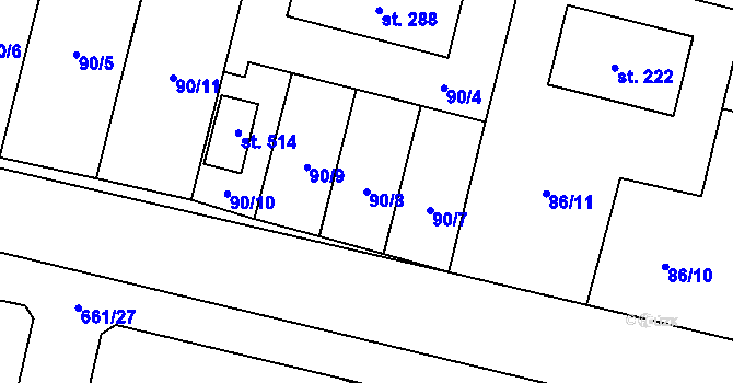 Parcela st. 90/8 v KÚ Řečany nad Labem, Katastrální mapa