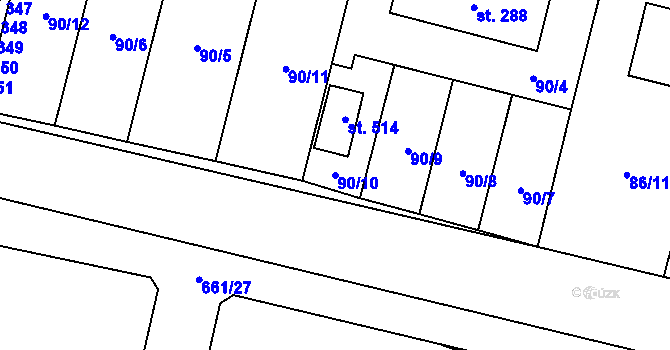 Parcela st. 90/10 v KÚ Řečany nad Labem, Katastrální mapa