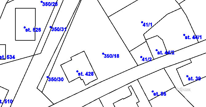 Parcela st. 350/18 v KÚ Řečany nad Labem, Katastrální mapa
