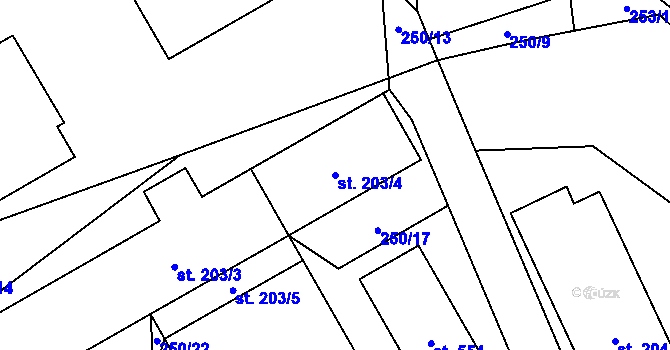 Parcela st. 203/4 v KÚ Řečany nad Labem, Katastrální mapa