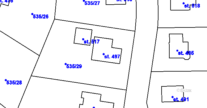 Parcela st. 497 v KÚ Řečany nad Labem, Katastrální mapa