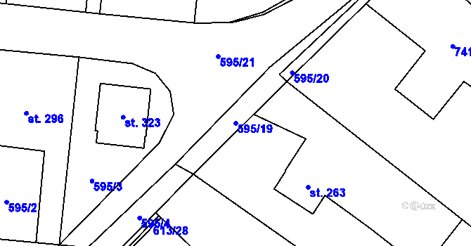 Parcela st. 595/19 v KÚ Řečany nad Labem, Katastrální mapa