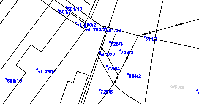Parcela st. 601/22 v KÚ Řečany nad Labem, Katastrální mapa