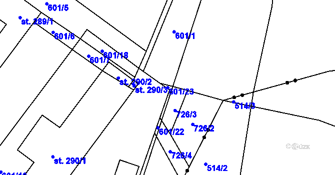 Parcela st. 601/23 v KÚ Řečany nad Labem, Katastrální mapa