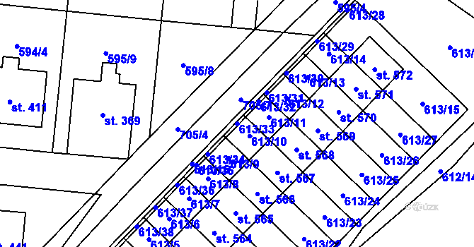Parcela st. 613/33 v KÚ Řečany nad Labem, Katastrální mapa