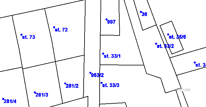 Parcela st. 33/1 v KÚ Trnávka, Katastrální mapa
