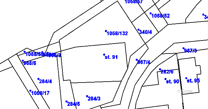 Parcela st. 91 v KÚ Trnávka, Katastrální mapa
