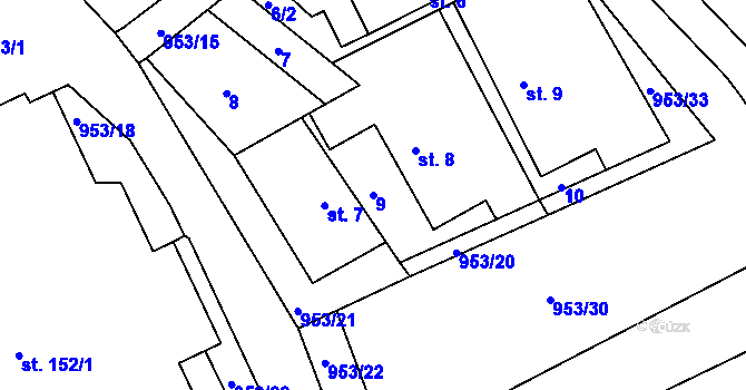 Parcela st. 9 v KÚ Trnávka, Katastrální mapa