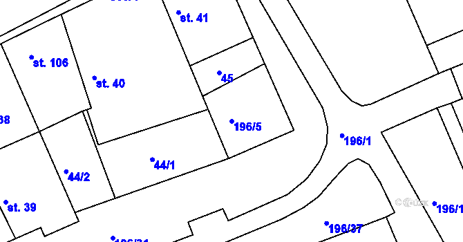 Parcela st. 196/5 v KÚ Trnávka, Katastrální mapa