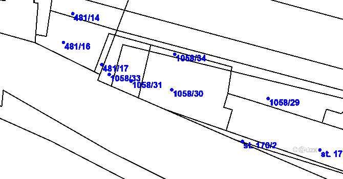 Parcela st. 1058/30 v KÚ Trnávka, Katastrální mapa