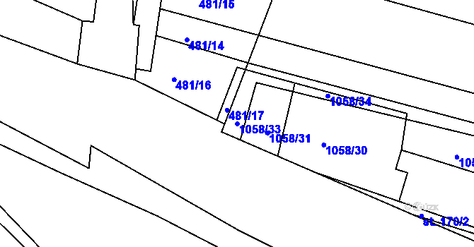 Parcela st. 1058/33 v KÚ Trnávka, Katastrální mapa