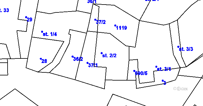 Parcela st. 2/2 v KÚ Řečice u Humpolce, Katastrální mapa