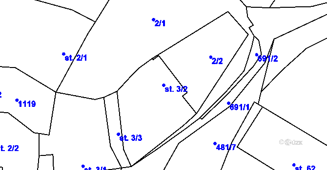 Parcela st. 3/2 v KÚ Řečice u Humpolce, Katastrální mapa