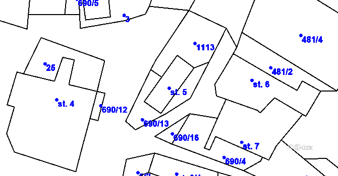 Parcela st. 5 v KÚ Řečice u Humpolce, Katastrální mapa